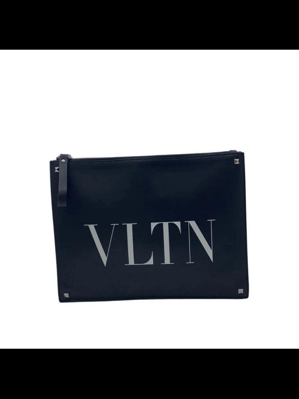 Valentino Garavani Black VLTN Logo Leather Pouch Clutch
